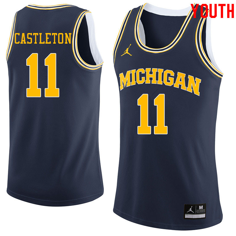 Jordan Brand Youth #11 Colin Castleton Michigan Wolverines College Basketball Jerseys Sale-Navy - Click Image to Close
